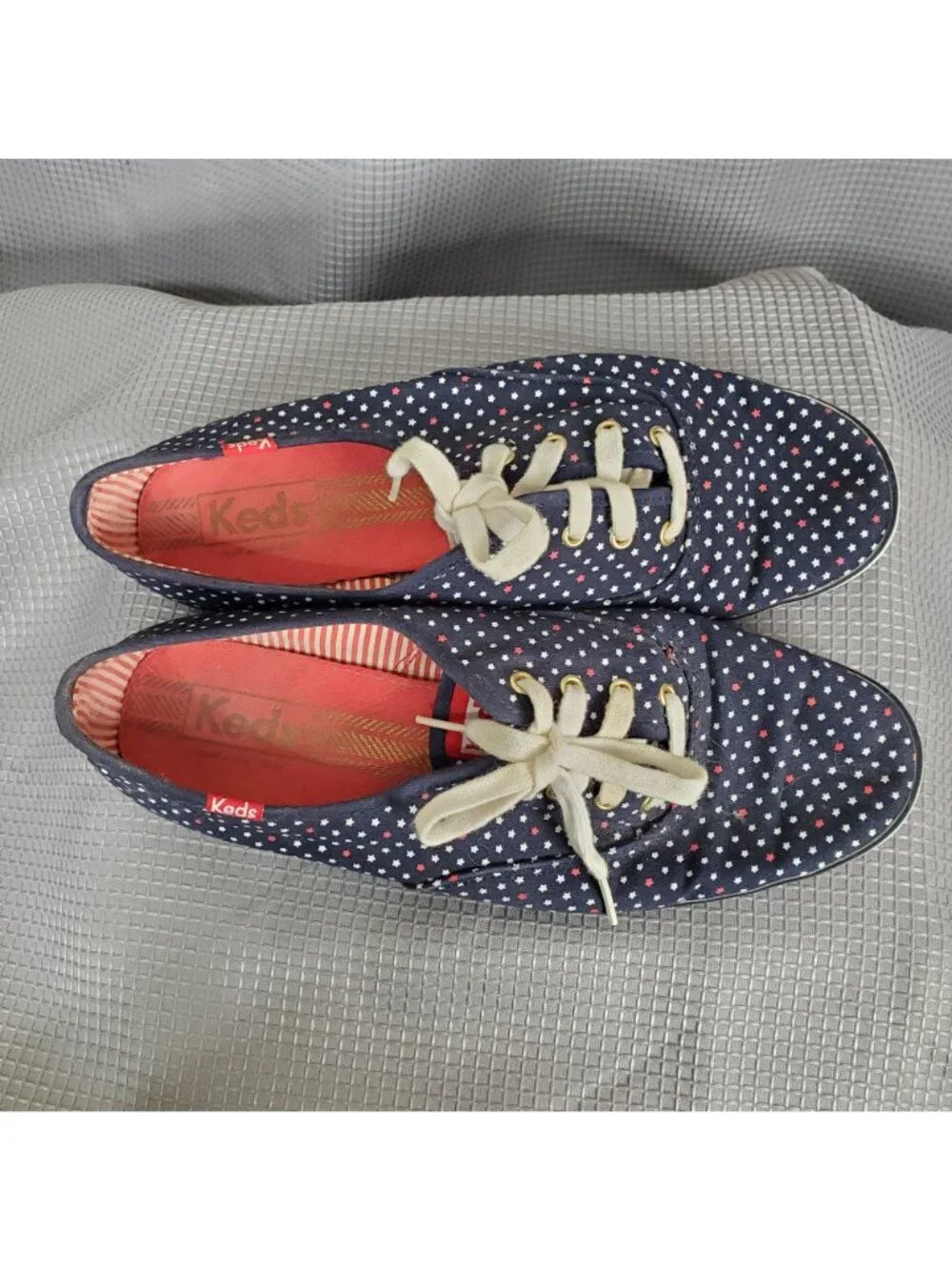 Keds Womens Size 8 Sneakers Shoes Star Print Lace Up Casual Canvas Patriotic Fun